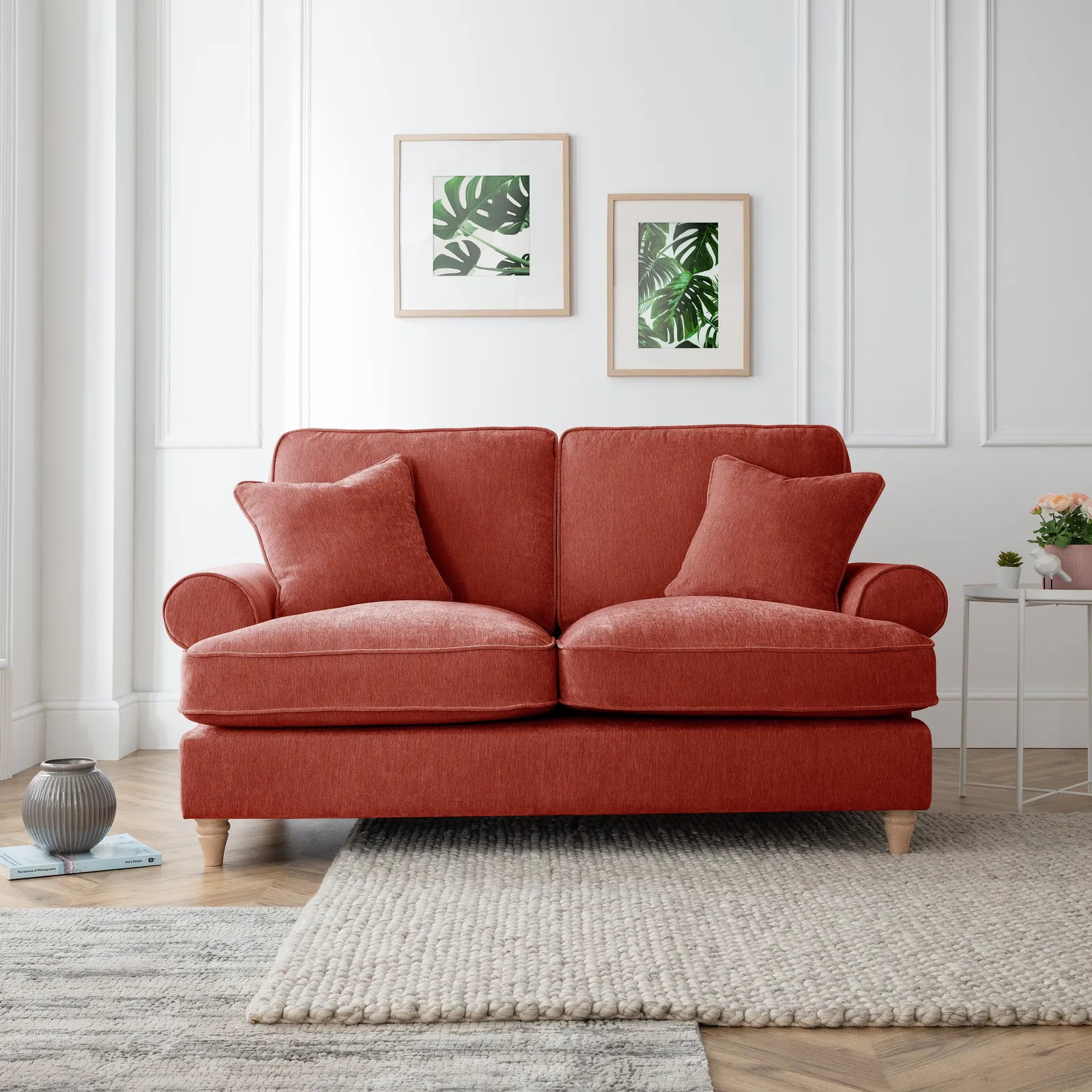 The Great Sofa Company Ezra 2 Seater Textured Velvet Sofa - Scroll Arm in Terracotta 1