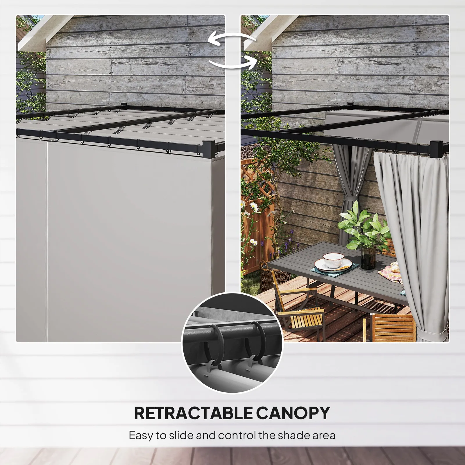 OUTSUNNY 3 x 3(m) Pergola with Retractable Roof & Curtains in Light Grey 4