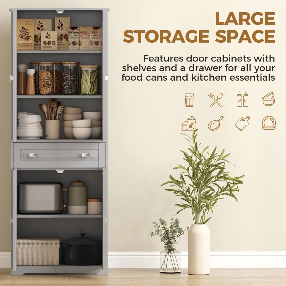 HOMCOM Kitchen Cupboard Storage Cabinet Adjustable Shelves, Glass Door, Grey 4