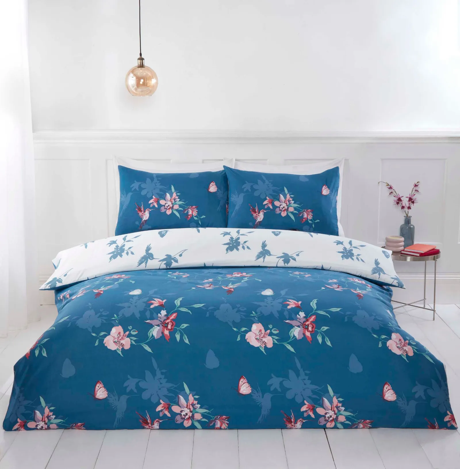 Rapport Home Hummingbird Microfibre Duvet Set Double Blue, Blue