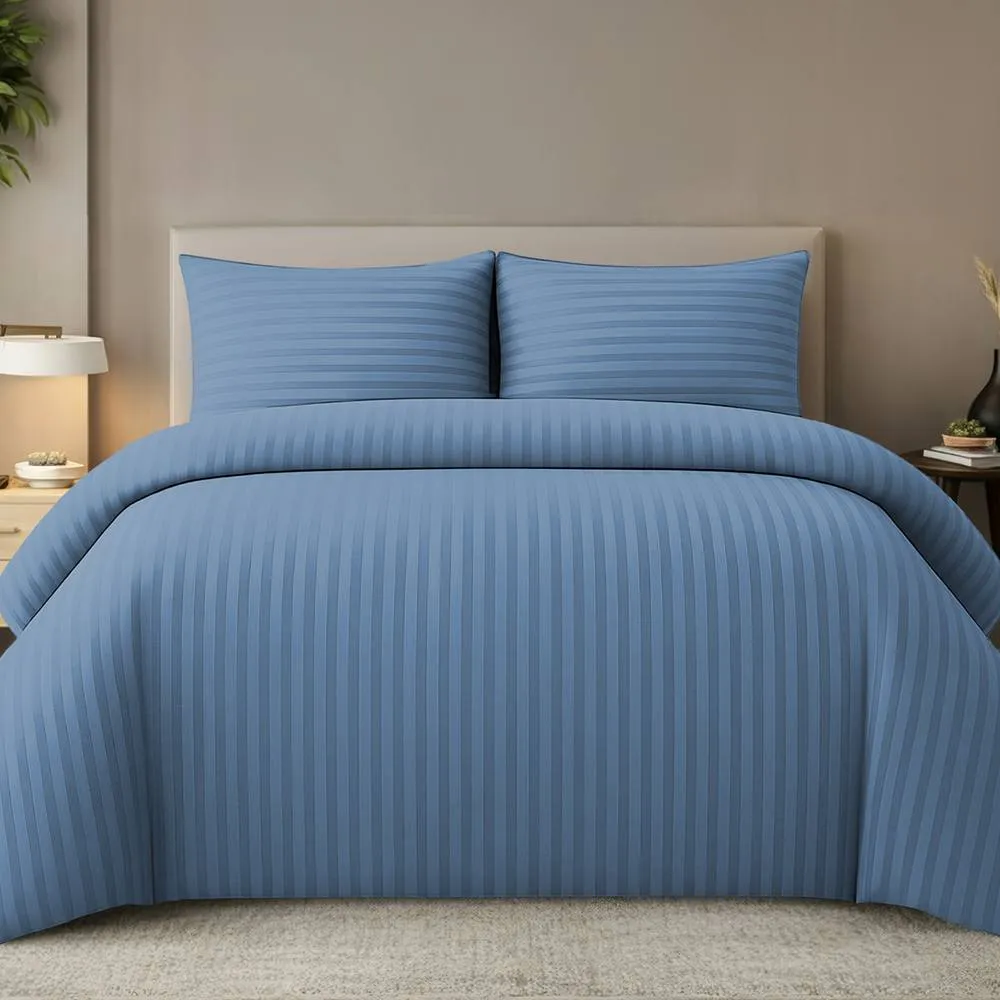 Grace Embossed Satin Stripe Duvet Cover Sets in Blue