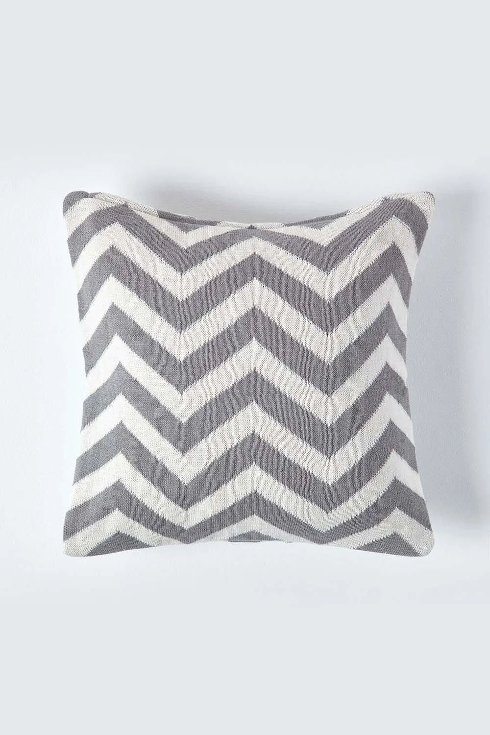 Homescapes Geometric Cotton Knitted Cushion Cover in Grey