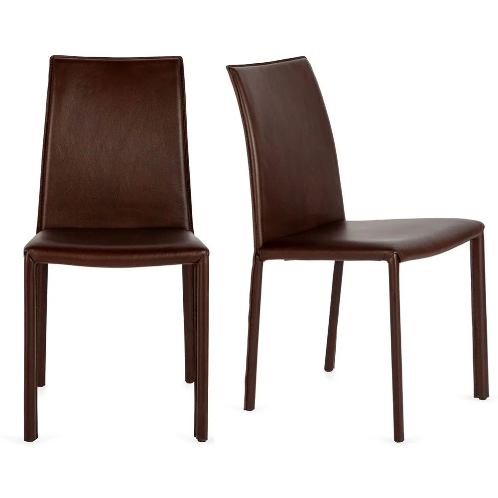 Heal's Byron II Pair of Dining Chairs Brown Leather 3