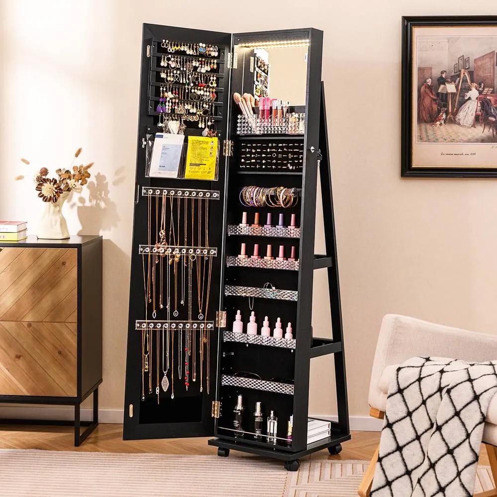 Costway 3-in-1 Jewelry Cabinet 360° Swivel Mirror Jewelry Armoire in Black
