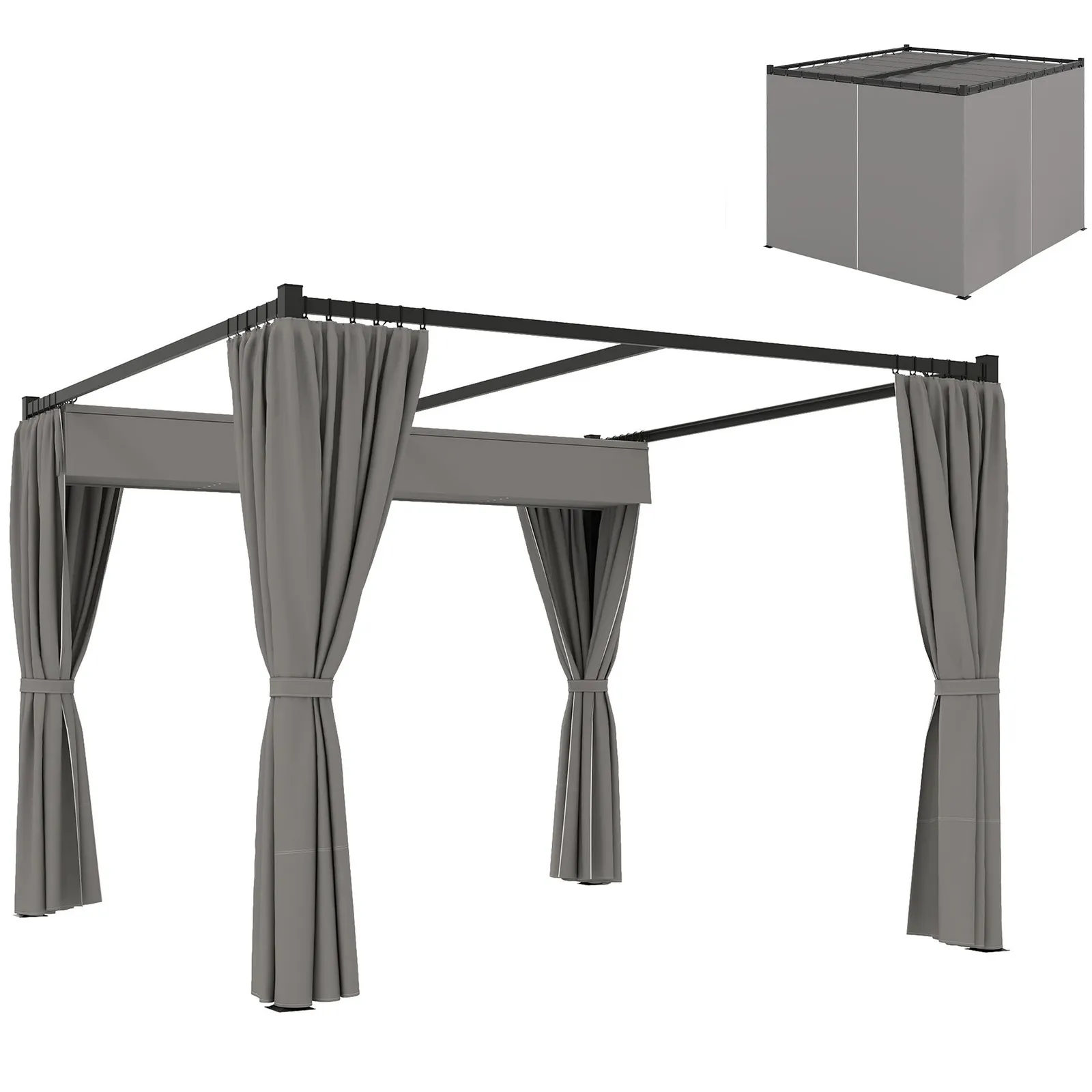 OUTSUNNY 3 x 3(m) Pergola with Retractable Roof & Curtains in Light Grey 2