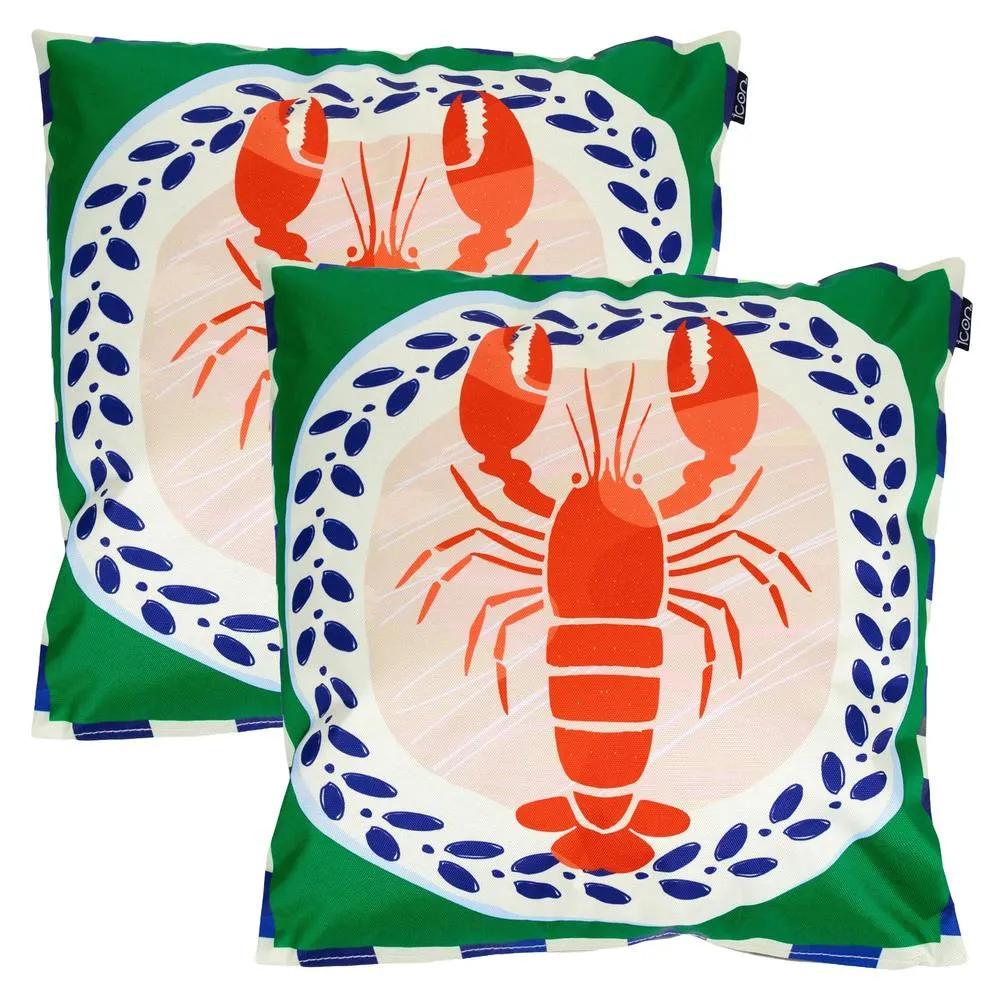 icon 2 Pack Cushion 43x43cm Lobster Print in Green