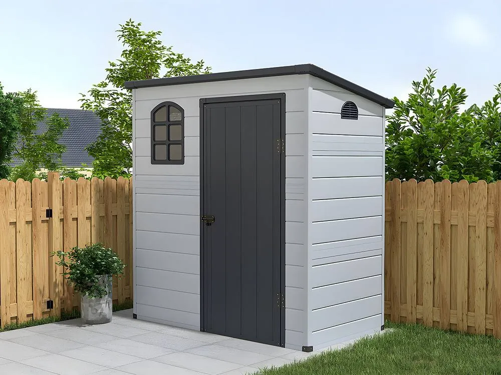 Vente-unique Anthracite Grey Resin Garden Shed 2, 09 M²- NERIO in Light Grey