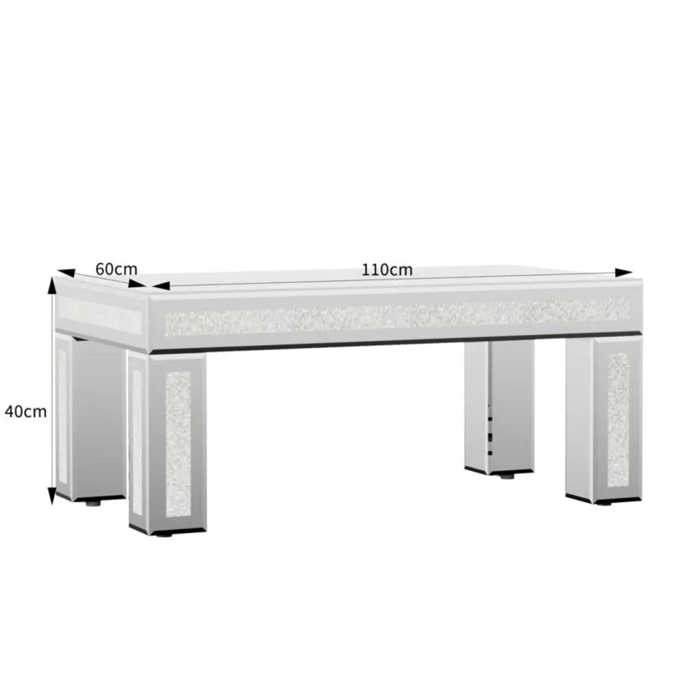 Comfy Living Ltd Rectangular Diamond Mirror Crystal Coffee Table in Silver 6