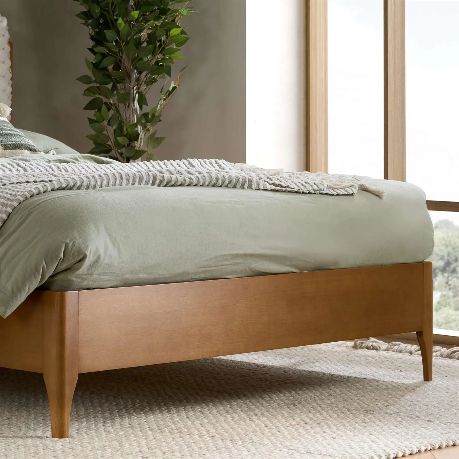 Birlea Hatti White Faux Fur & Natural Wooden Bed Frame Double size in Off-White 6