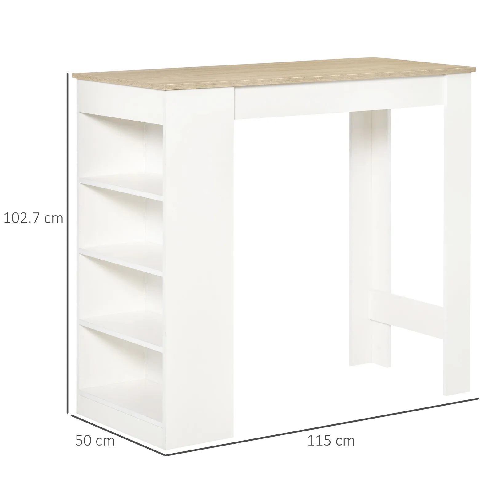 HOMCOM Table Kitchen Dining Table w/ 3-Tier Storage Shelf Living Room in Natural 3