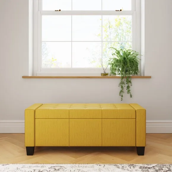 Return - Verona Upholstered Ottoman Bench, Mustard 3