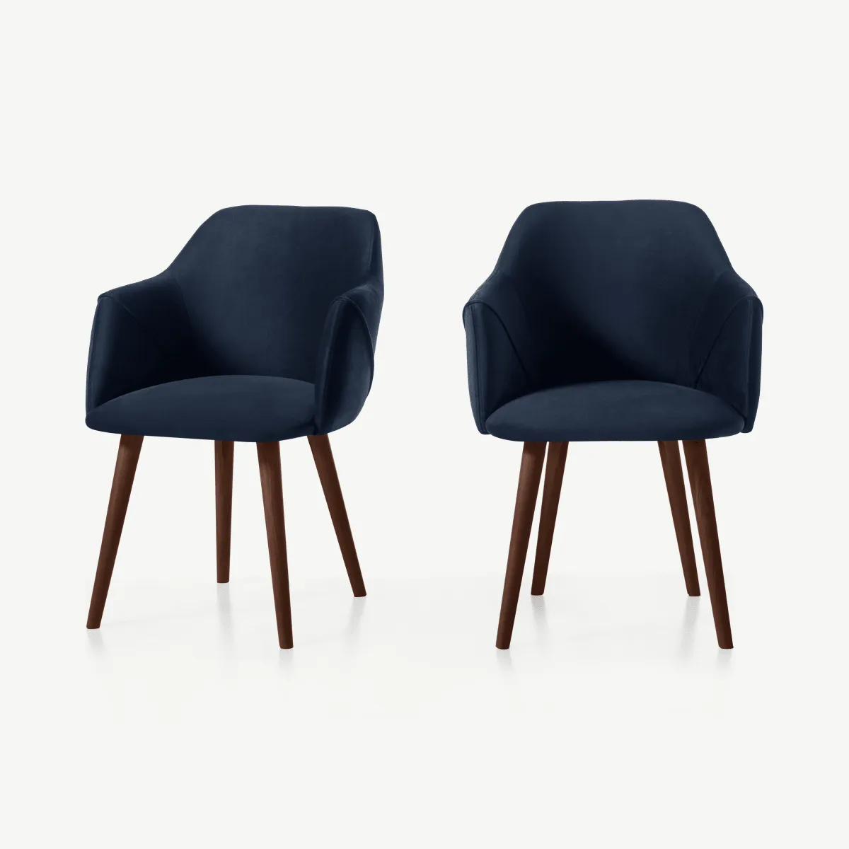 Set of 2 Lule Carver Dining Chairs, Royal Blue Velvet and Walnut