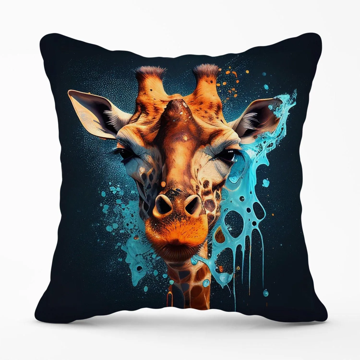 Warren Reed - Designer Blue Giraffe Face Splashart Outdoor Cushion in Grey