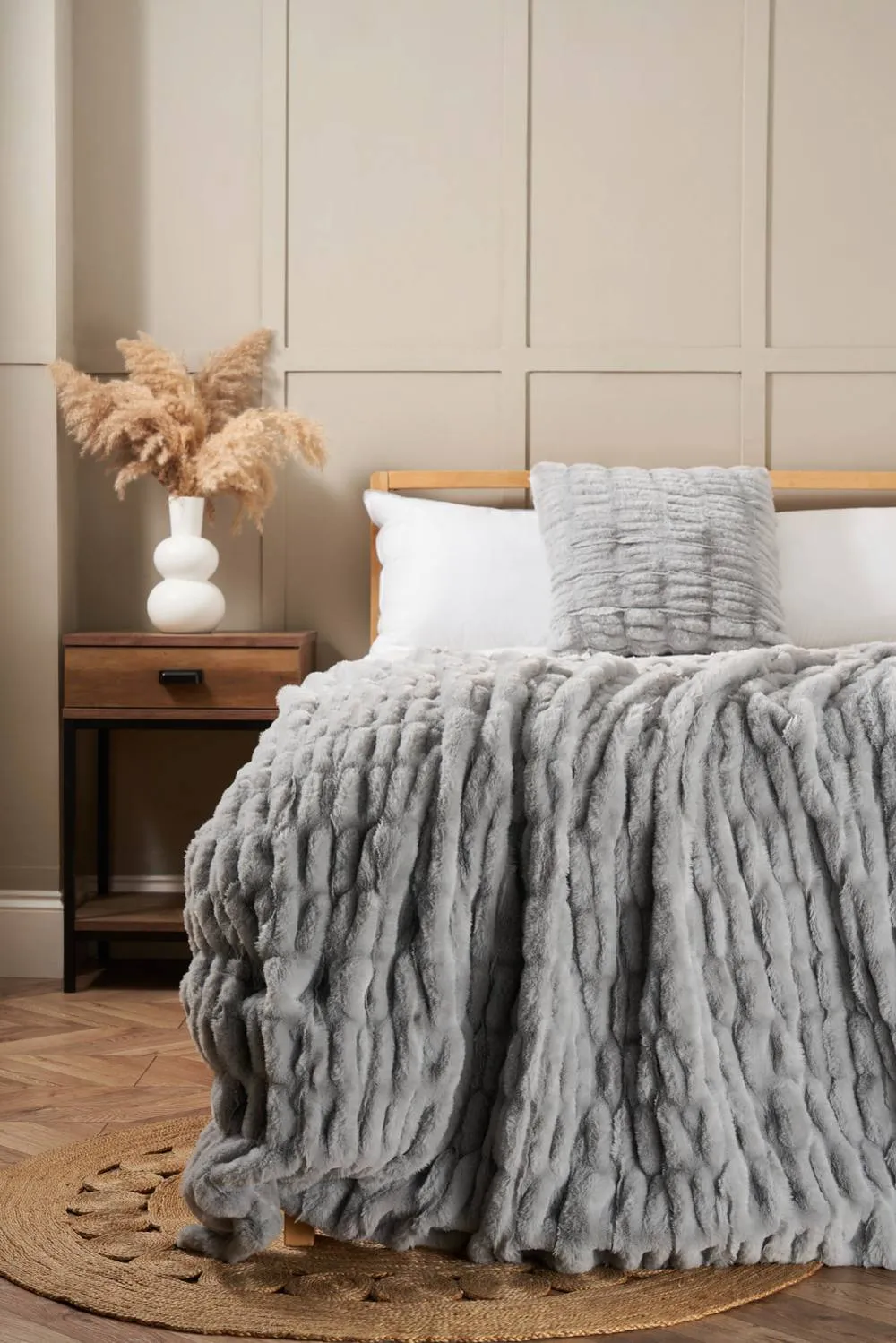 BHS Ruched Faux Fur Throw in Grey