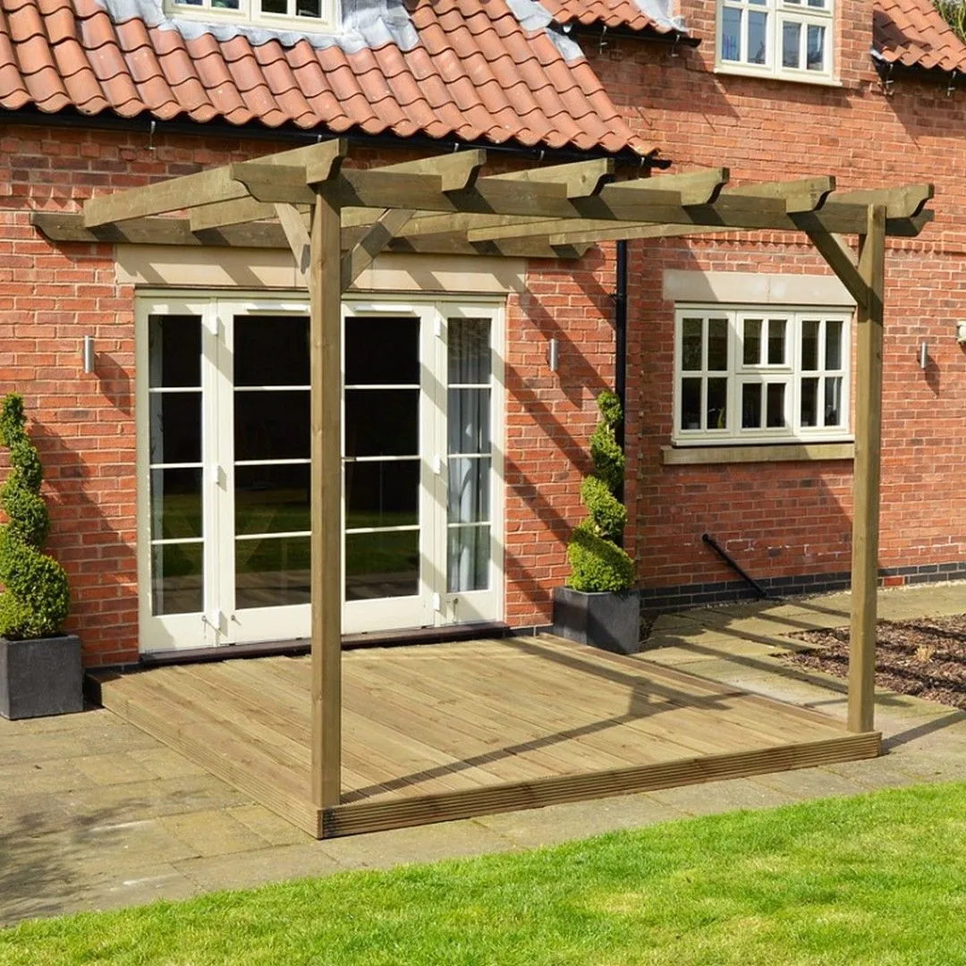 Rutland County Garden Furniture Ltd Wall Mounted Pergola & Decking Kit, L300 x W300 cm, Rustic Brown 4