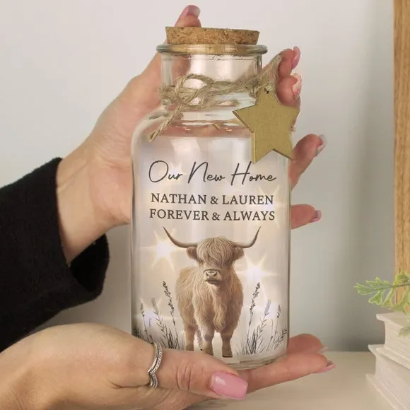 Personalised Highland Cow LED Light Up Jar 3
