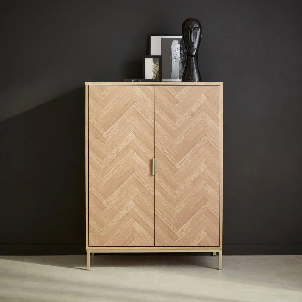 sweeek 110cm Herringbone Storage Cabinet With 2 Doors in Light Brown