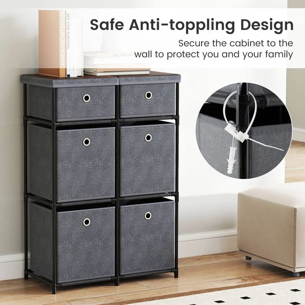 Costway Chest of Drawers Metal Frame Storage Organizer Unit w/6 Drawers in Grey 4