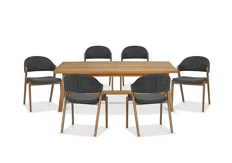 Stratford Large Extending Dining Table with 6 Fabric Chairs - Dark Grey