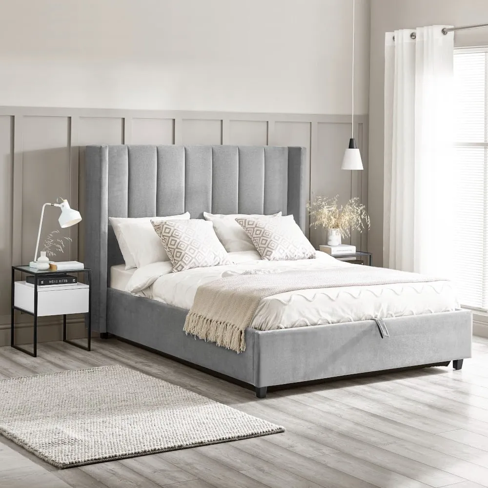 Taylor - Double - Winged Ottoman Storage Bed - Grey - Fabric - 4ft6