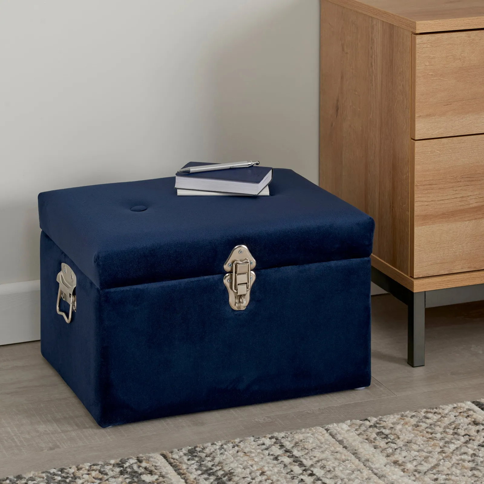 Luxe Navy Velvet Storage Trunk Navy Blue