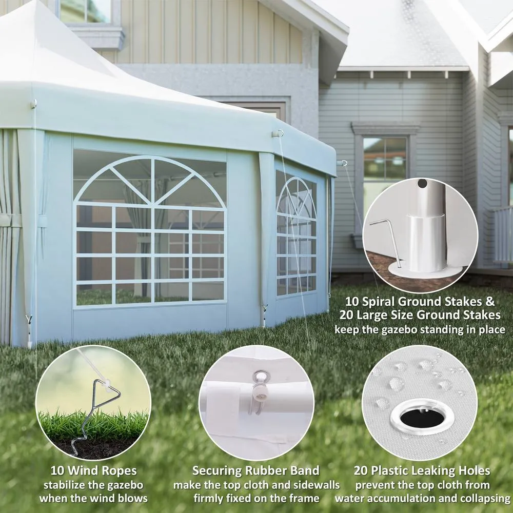 OUTSUNNY 10 Sides Heavy Duty Tent Gazebo Outdoor Party Wedding Event Marquee in White 4