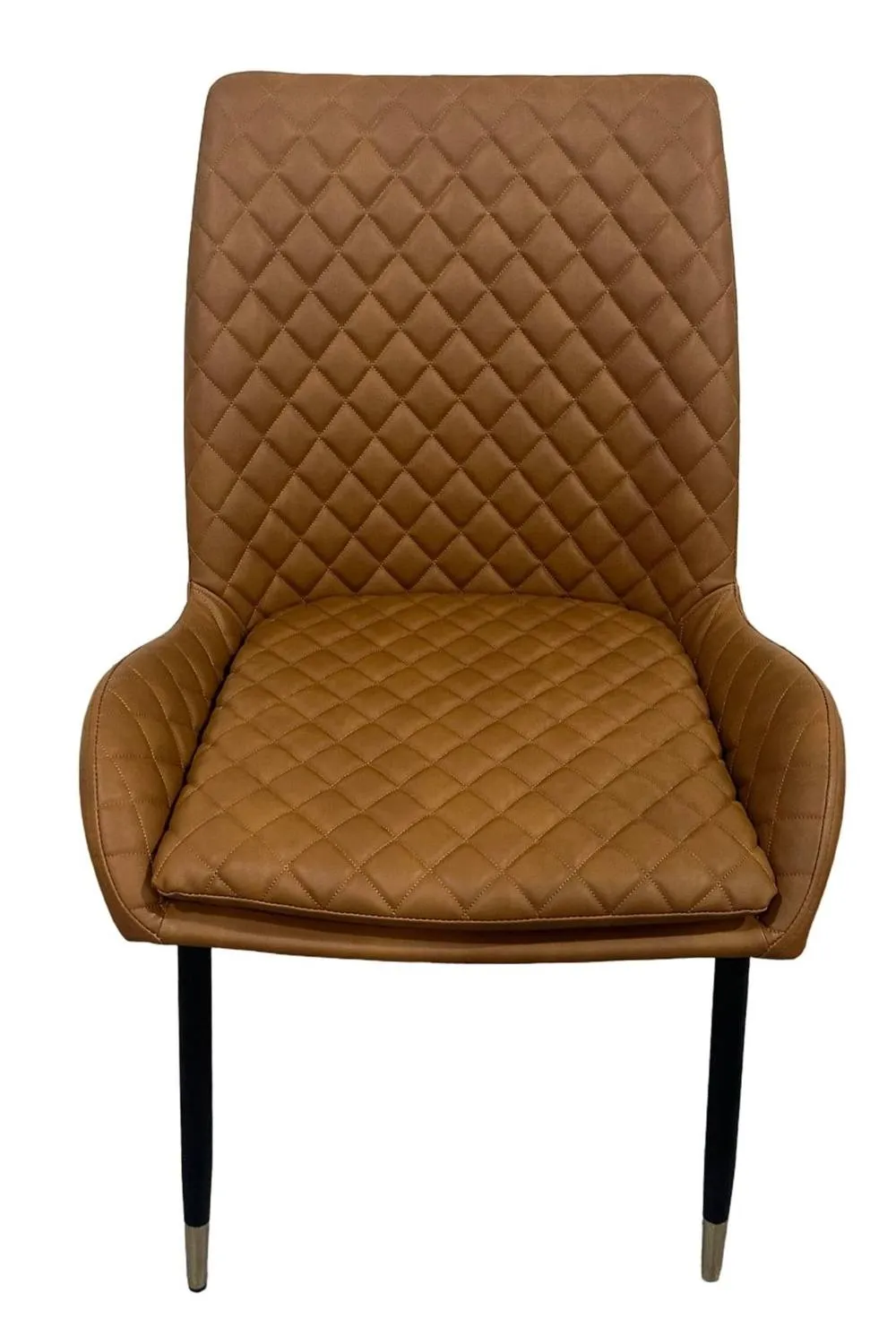 IH Design Leather Steel Dining Chairs Set of 2 Tan Diamond Quilted 2