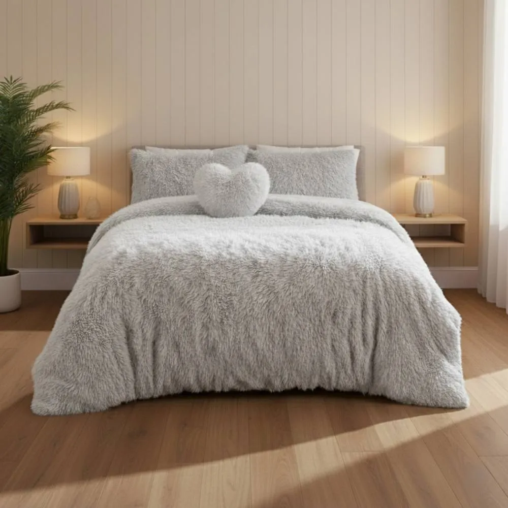 Snug City Super Fluffy Duvet Cover Ultra Soft, Cloud-Like Comfort Snug Sleep in Silver