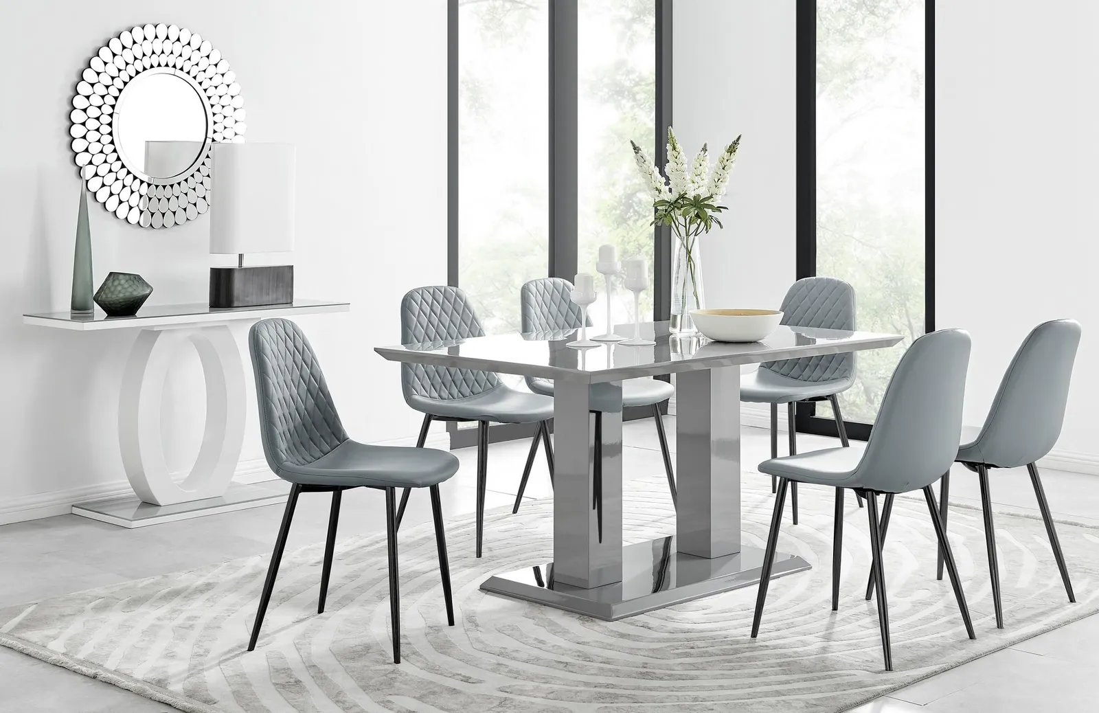 FurnitureboxUK Imperia 6 Grey Dining Table & 6 Corona Black Leg Chairs
