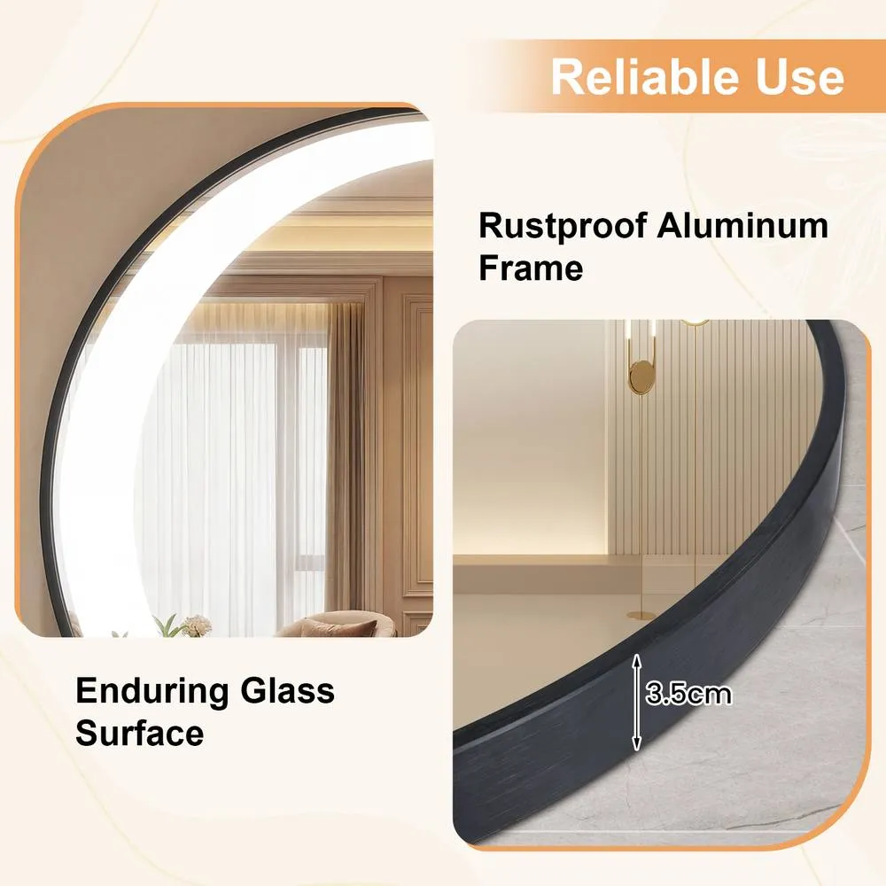 Costway 60 cm Round LED Bathroom Mirror with Anti-Fog Function in Black 5