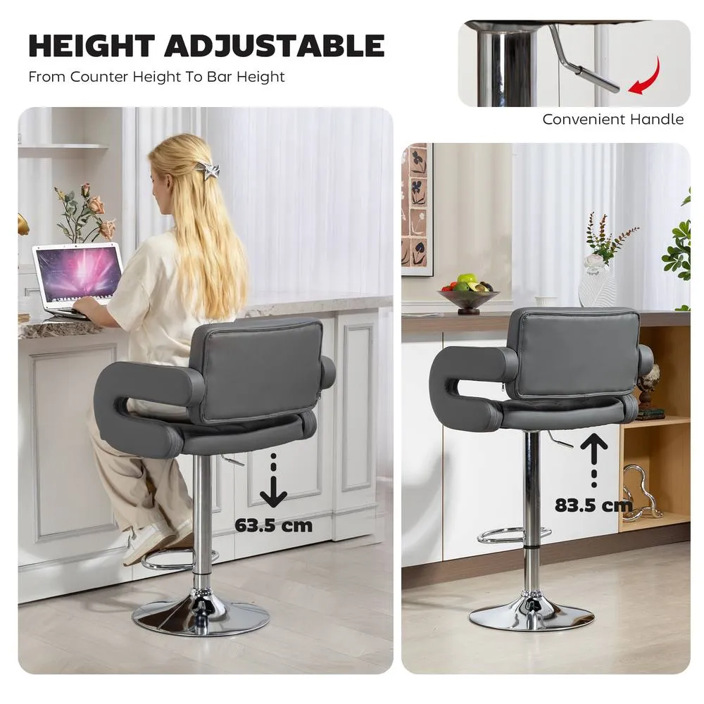 HOMCOM Adjustable Height Barstool Steel Pole PU Leather Bistro in Grey 4