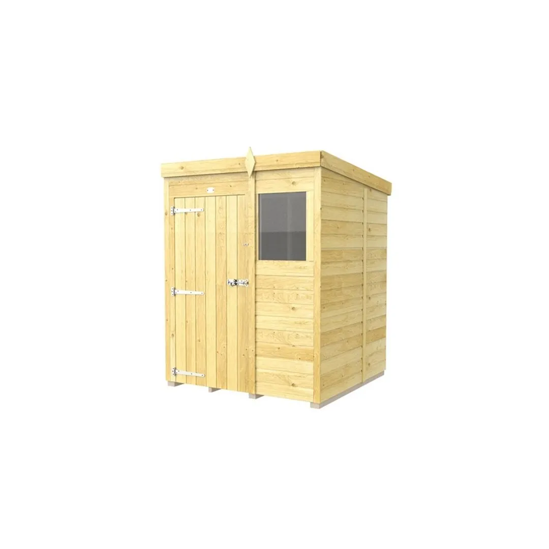 Buttercup Farm 5 x 5 Feet Pent Shed - Single Door W/ Windows - L147 x W158 x H201 cm in Brown 2