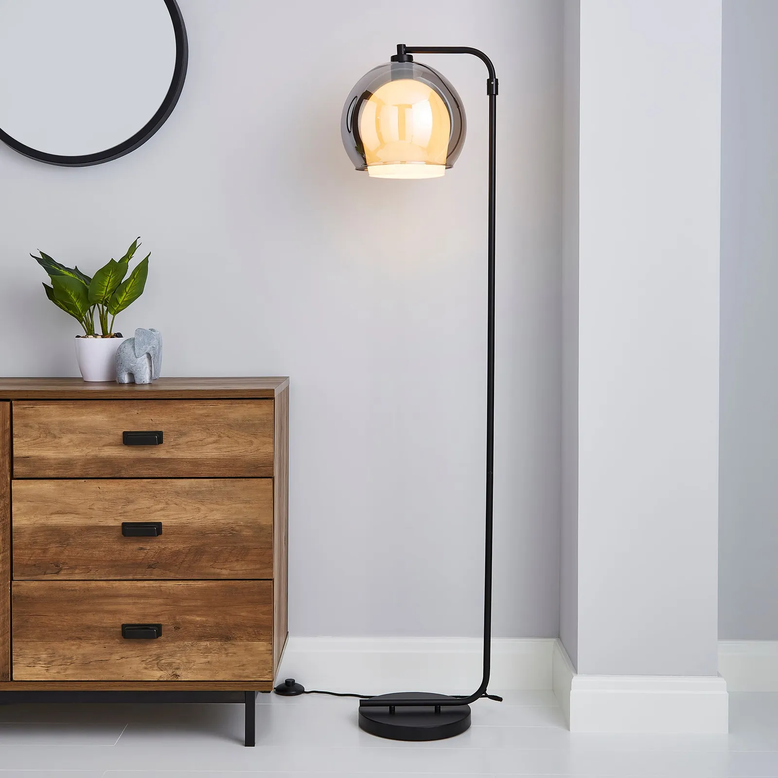 Elements Ramona Double Layered Glass Floor Lamp Black