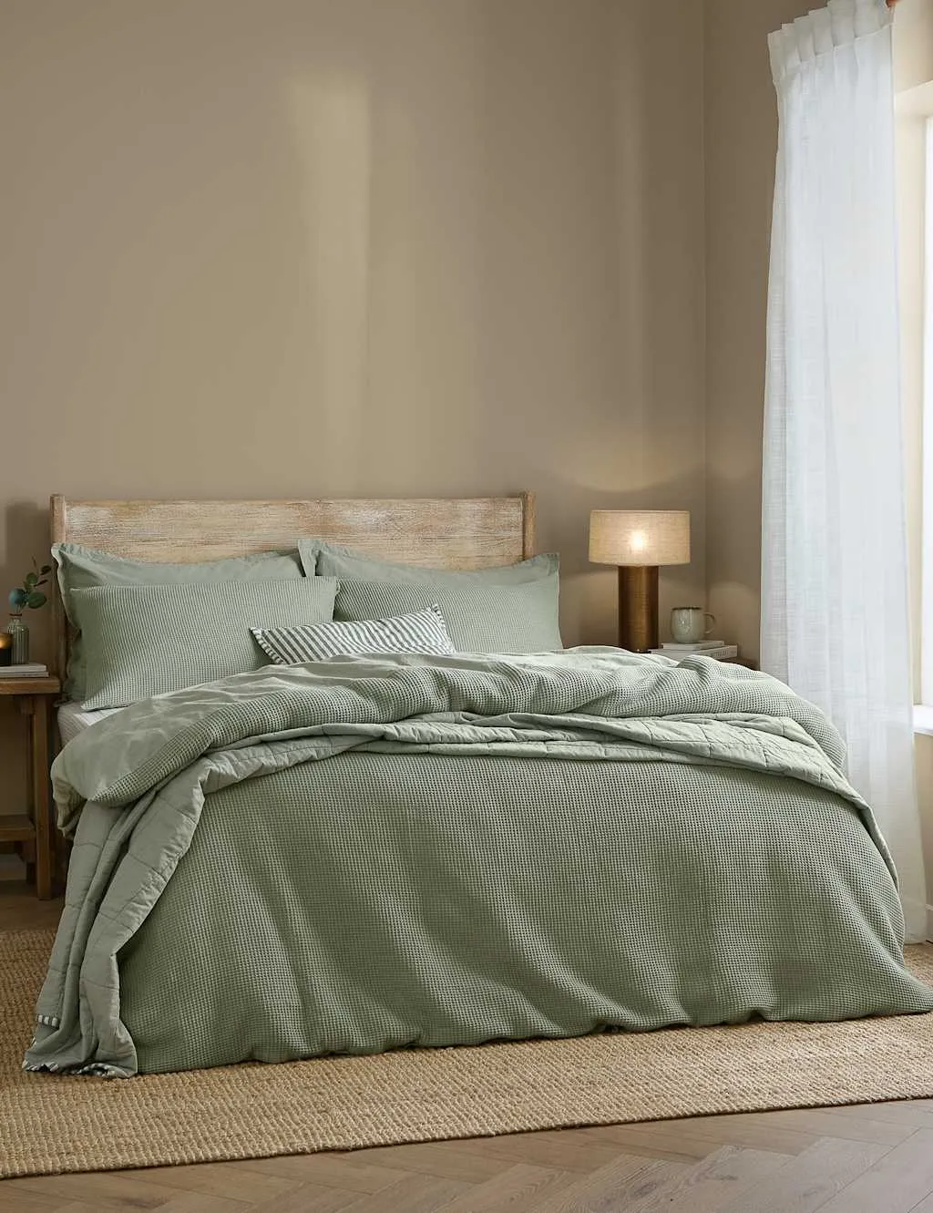 YARD Pure Cotton Percale Hebden Waffle Bedding Set Olive