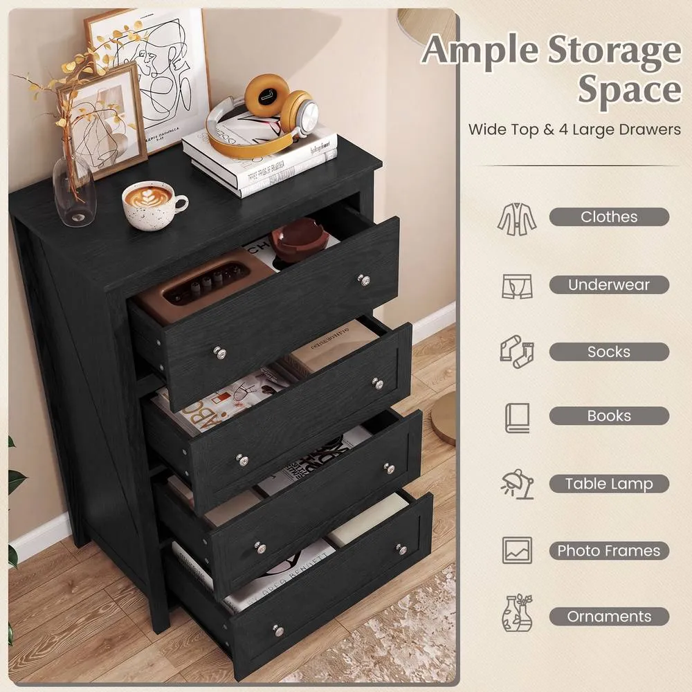 Costway 4 Drawer Dresser Storage Cabinet Chest of Drawers Clothes Organizer in Black 4