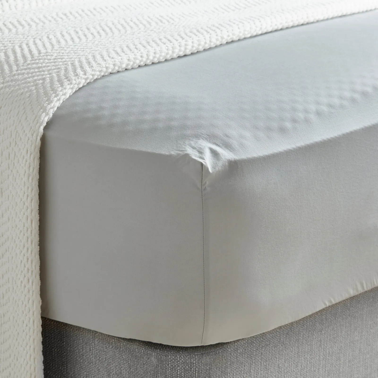 Washed Cotton Fitted Sheet Silver