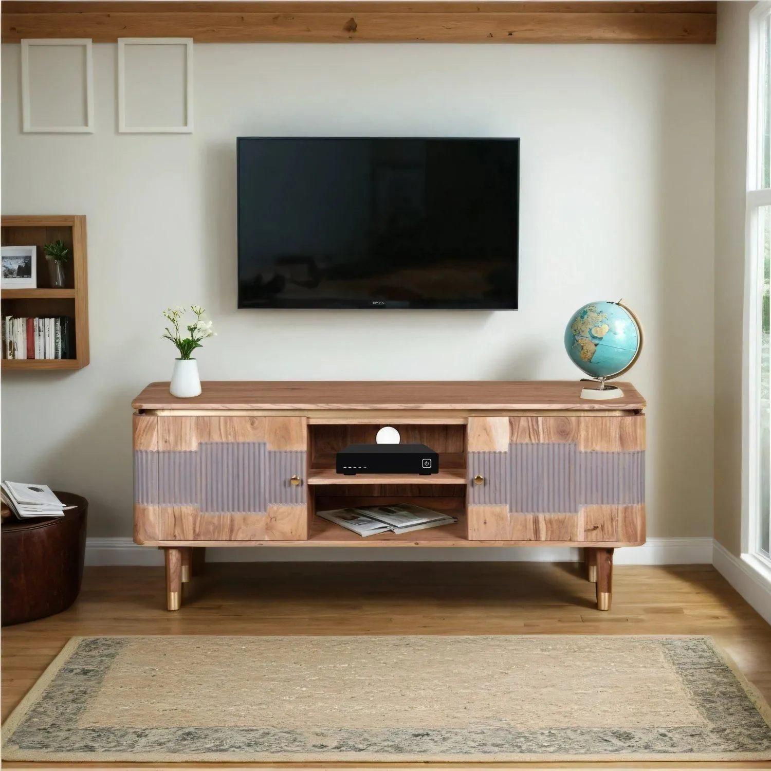 IH Design Alicia Acacia Wood TV Unit Upto 60 Inch in Grey 5