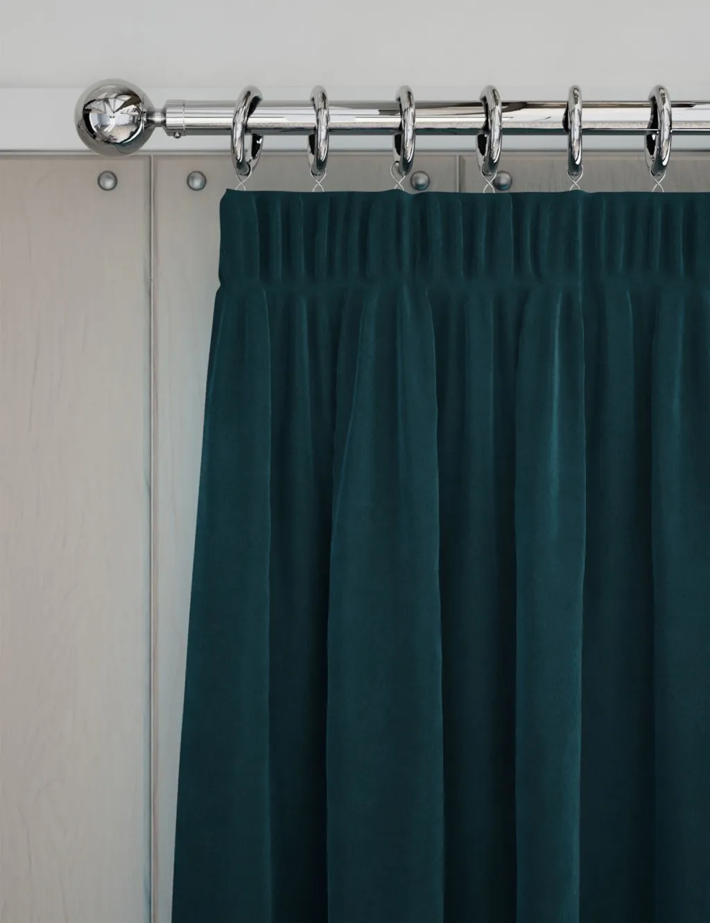 M&S Velvet Pencil Pleat Curtains Mid Blue