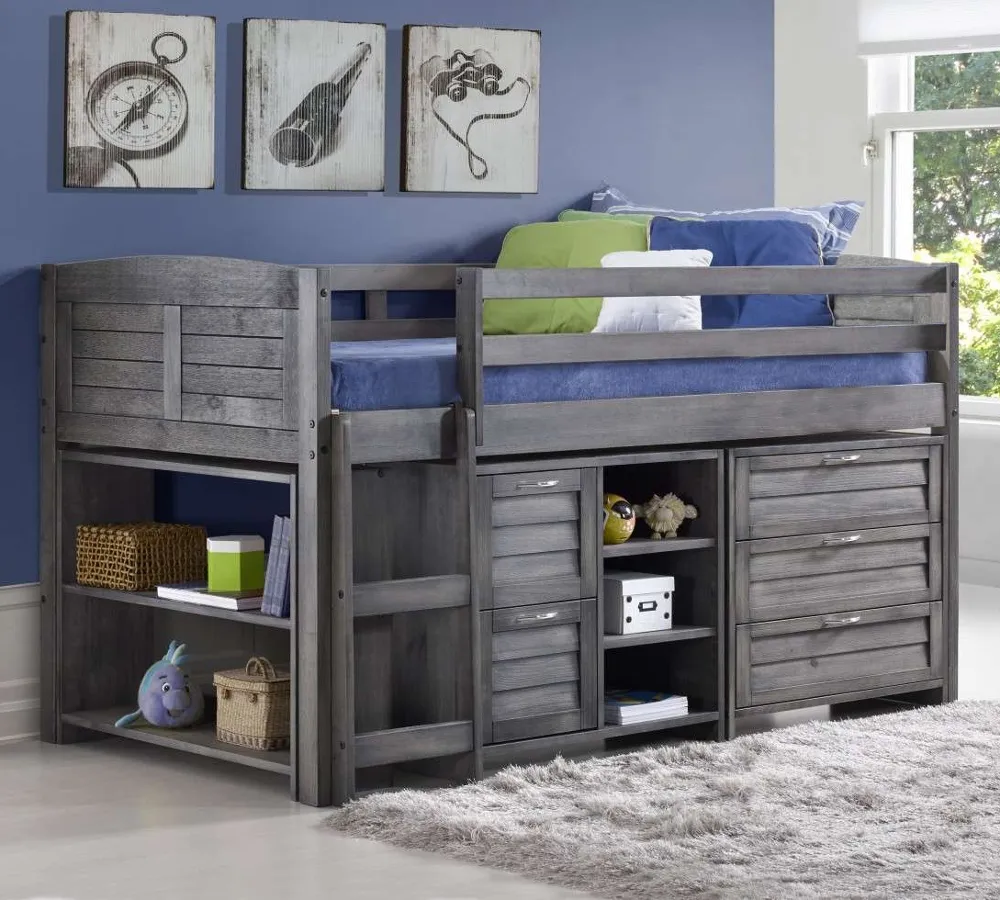 Cosy Grey Wooden Mid Sleeper Storage Bed with Left Ladder - 3ft Single