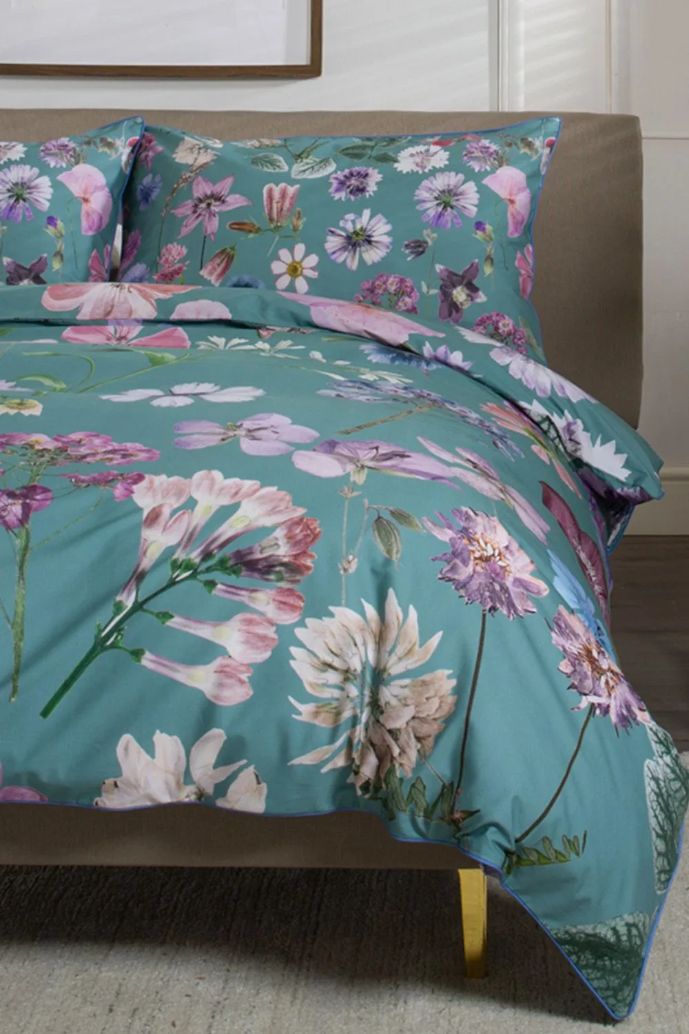 The Lyndon Company Botanical Flower 200TC 100% Cotton Luxury Duvet Cover Set in Green 2