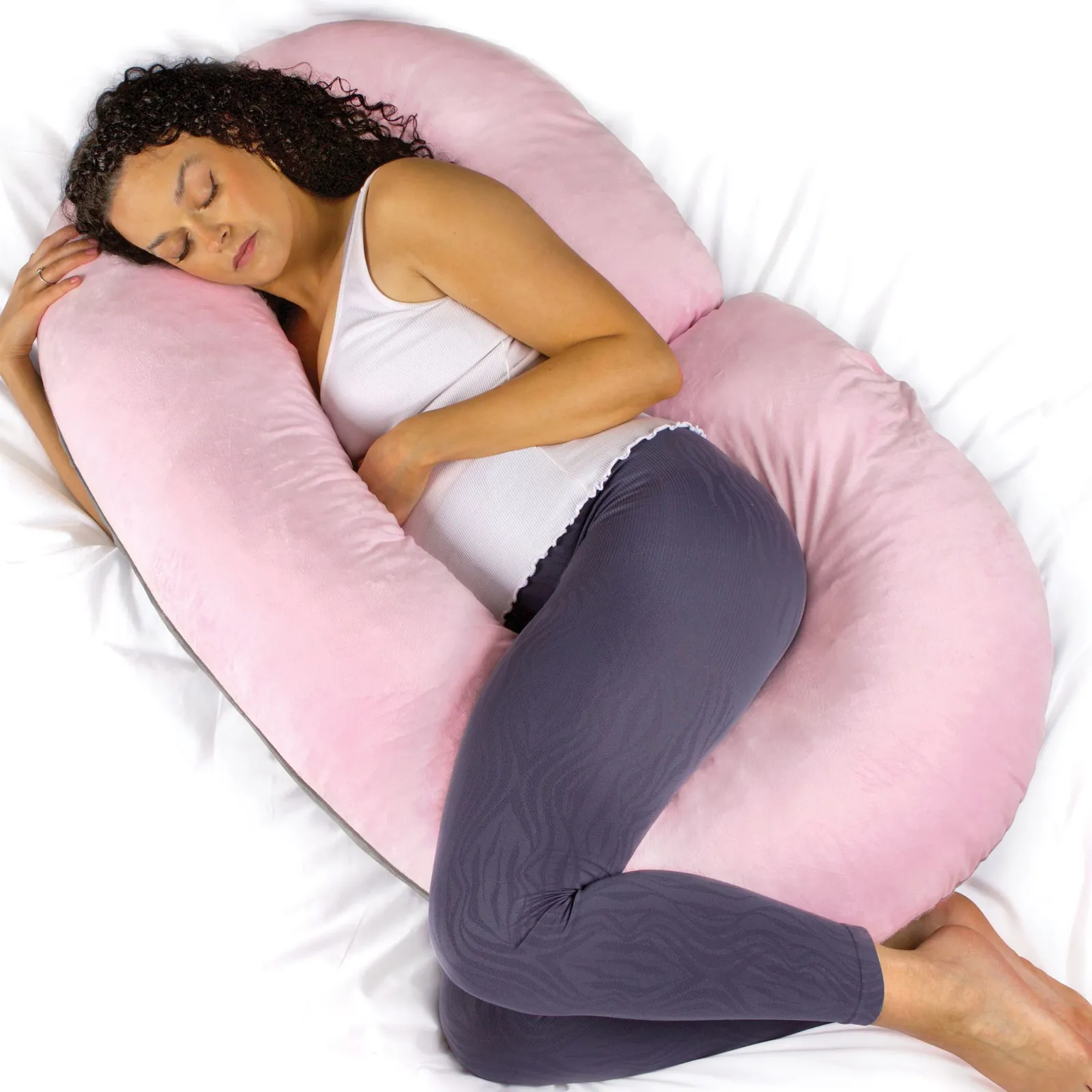 Aamira Pink & Dark Grey Pregnancy Pillow, 140x65x20cm C Shaped Shredded Memory Foam Maternity Pillow