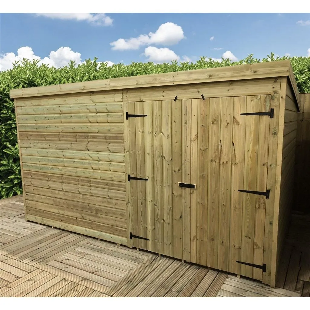 Marlborough 12 x 5 Pressure Treated Pent Garden Shed with Double Doors in Natural 5