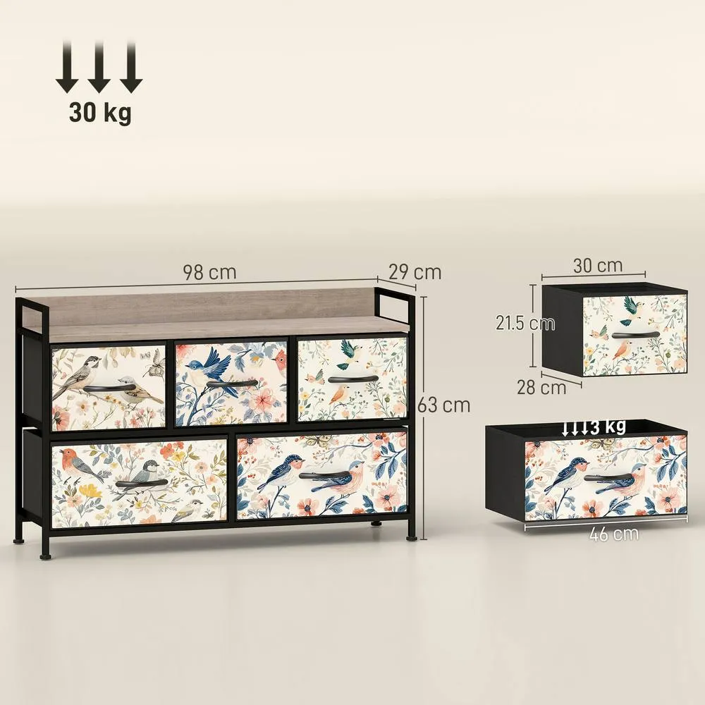 HOMCOM Chest of Drawers, Fabric Dresser with Open Shelf in White 3
