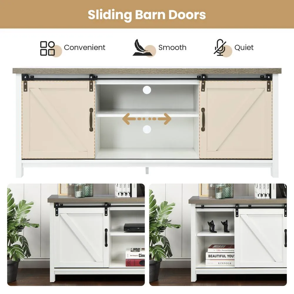 Costway Modern TV Cabinet for 60-Inch TV Wooden Media Storage Shelves Organizer Stand in White 3