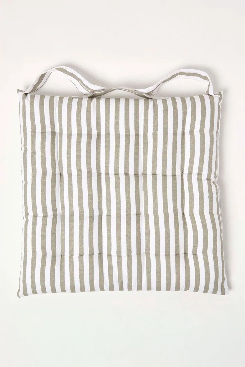 Homescapes Set of 4 Grey Stripe Seat Pad with Button Straps 100% Cotton 40 x 40 cm 4