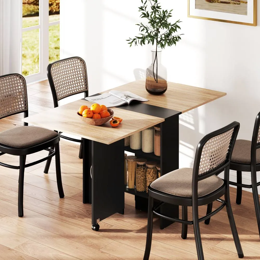 HOMCOM 80-140 cm Folding Dining Table for 4-6 Drop Leaf Table Oak & Black 2