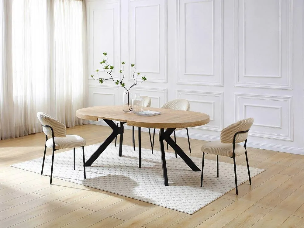 Vente-unique 6 - 12 Seater Extendable Dining Table In MDF & Steel - Light Natural in Light Oak 4