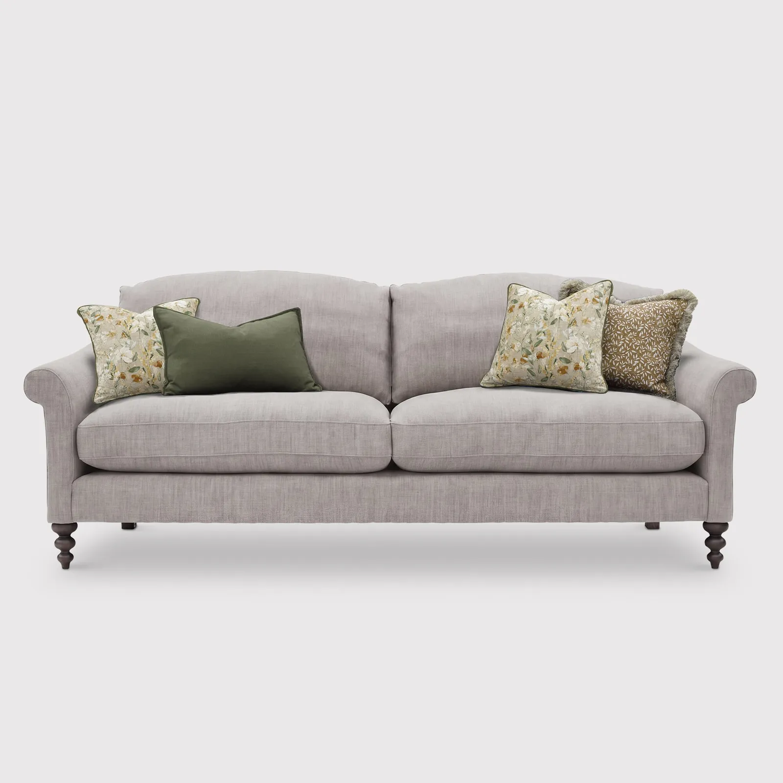 English Heritage Clover 26 Extra Large Sofa With Pre Set Scatters, Grey Fabric | Barker & Stonehouse 1