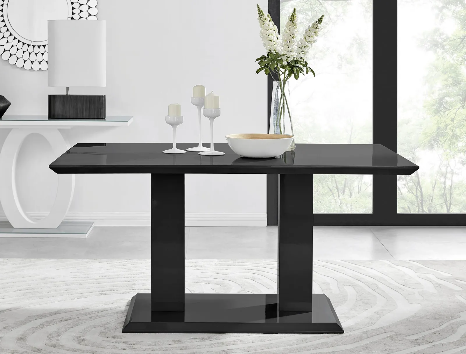 FurnitureboxUK Imperia 150cm 6-Seater Modern High Gloss Pillared Dining Table in Black 2