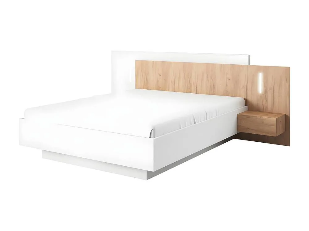 Vente-unique Bed With Bedside Tables 160 X 200 Cm - 2 Drawers - With LED Lighting in Light Oak 5